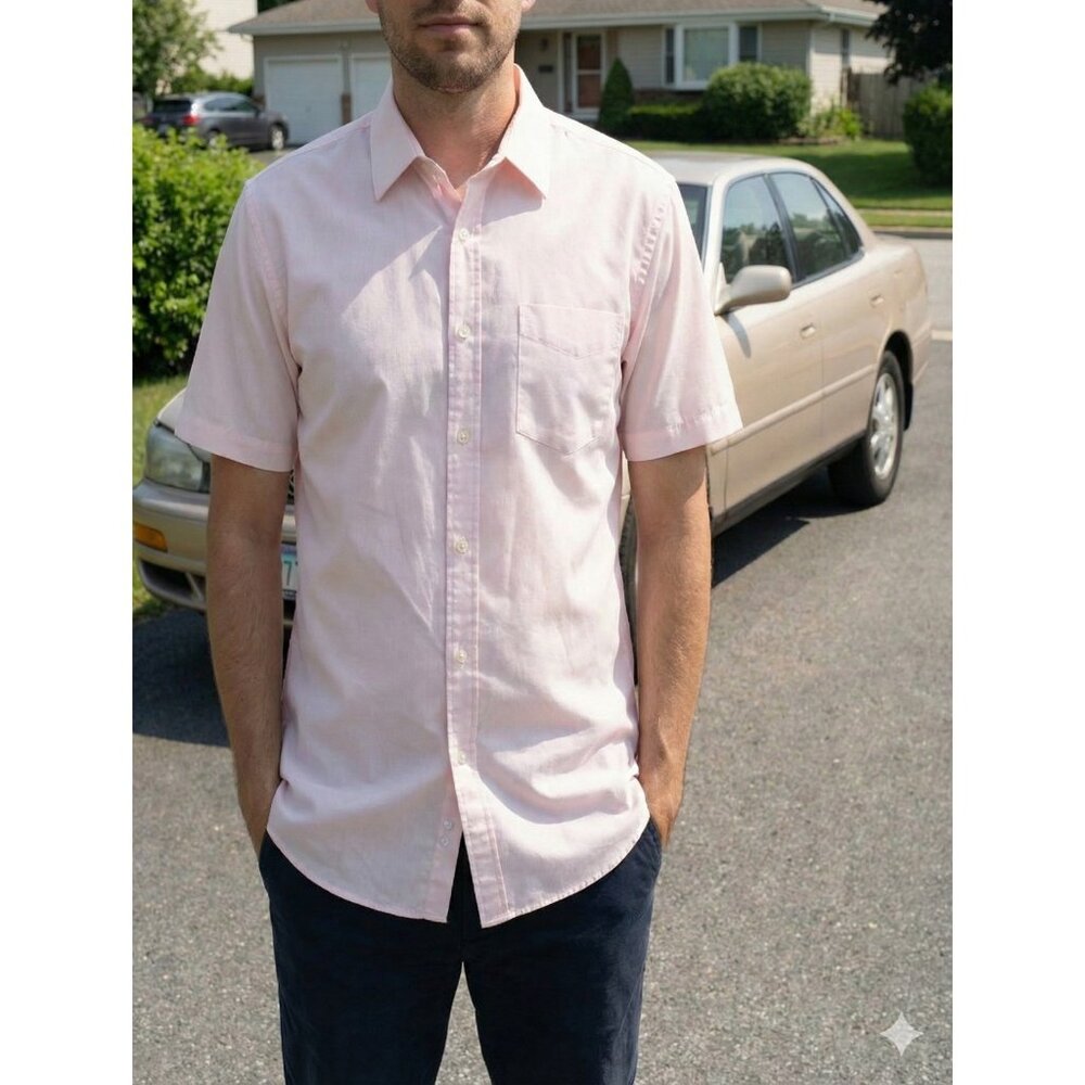 Vintage 90s Surrey Classics Men's Large Shirt Light Pink Short Sleeve 16.5 Korea